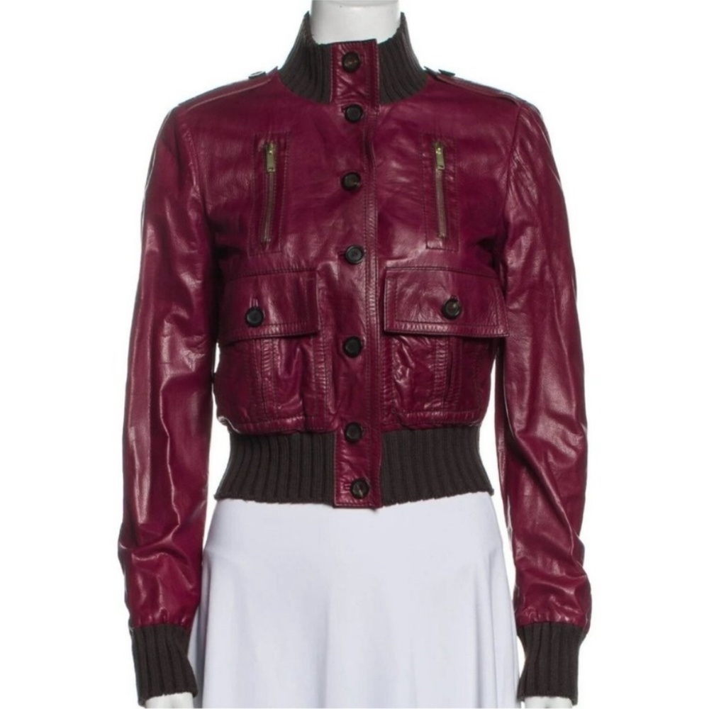 GUCCI BURGUNDY LEATHER BOMBER JACKET SIZE S OR XS